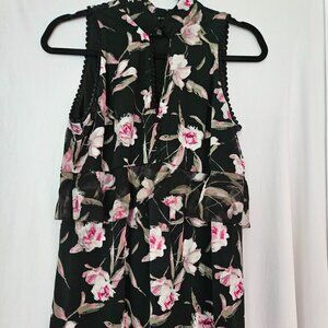 WHITE HOUSE BLACK MARKET Womens Knit Tiered Floral Sleeveless Tank‎ Ruffle Small